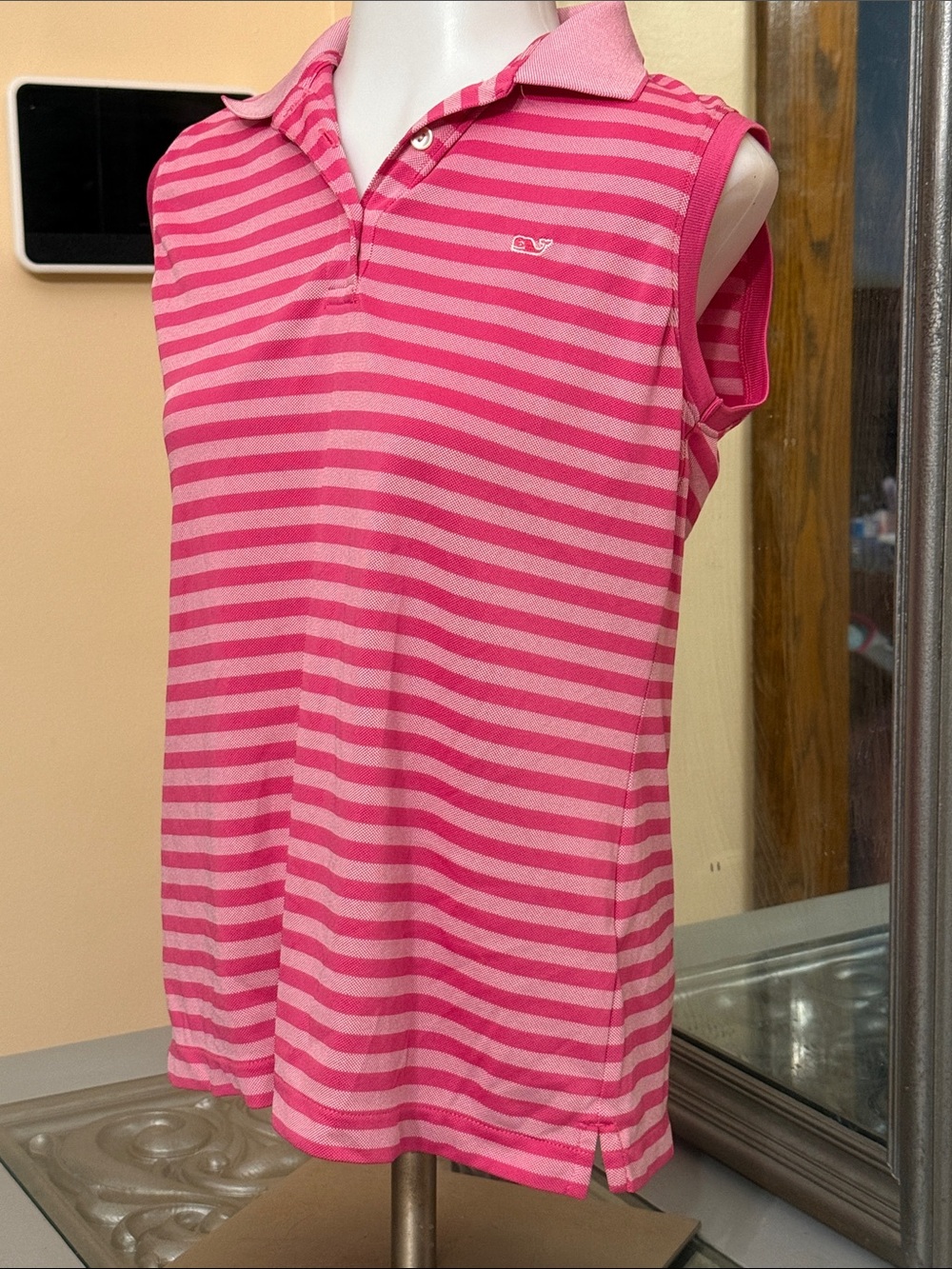 Vineyard Vines Small Pink Striped Sleeveless Polo Top